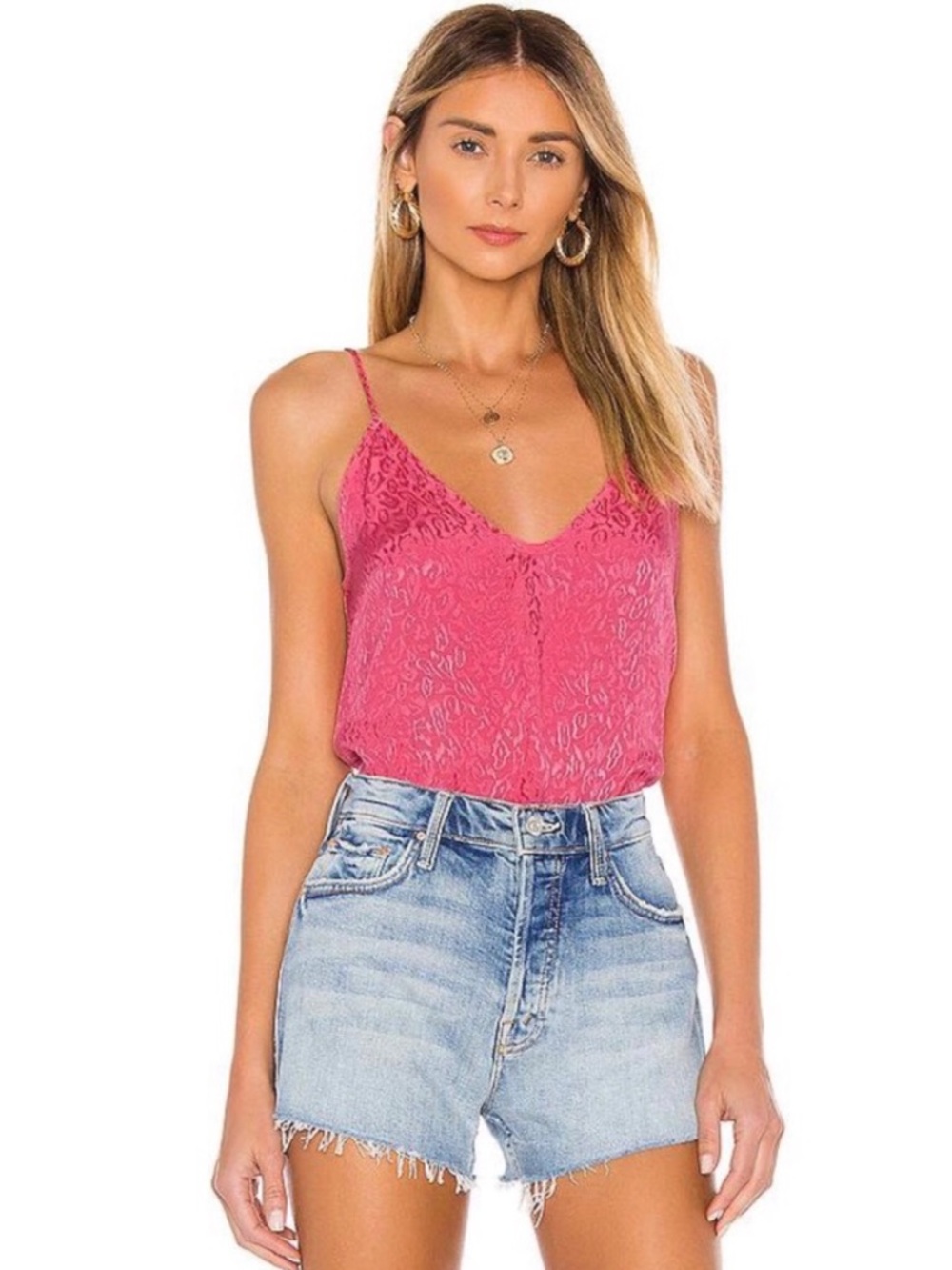 Nation LTD Aya Animal Print Jacquard Cami Tank Top Womens Medium Hot Pink V Neck